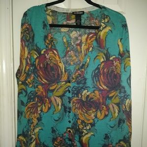 Lane Bryant Teal Floral Lightweight Cardigan